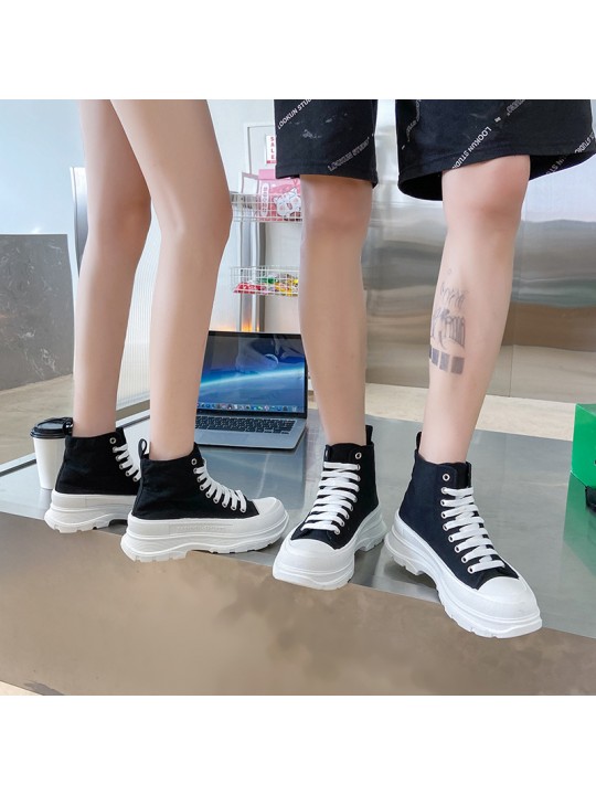 Women Casual Solid Color Thick-Soled High-Top Canvas Sneaker