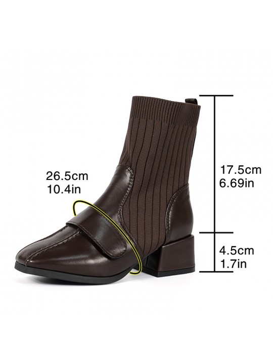 Women Casual Retro Plus Size Knitted Patchwork PU Short Boots